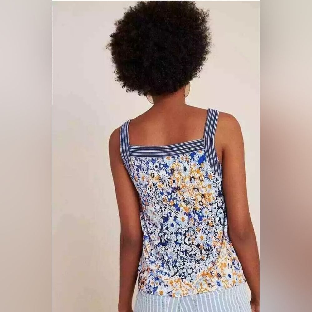 Maeve Blue Floral Print Caryn Square Neck Tank Top Womens Sleeveless Size Small - Picture 3 of 10
